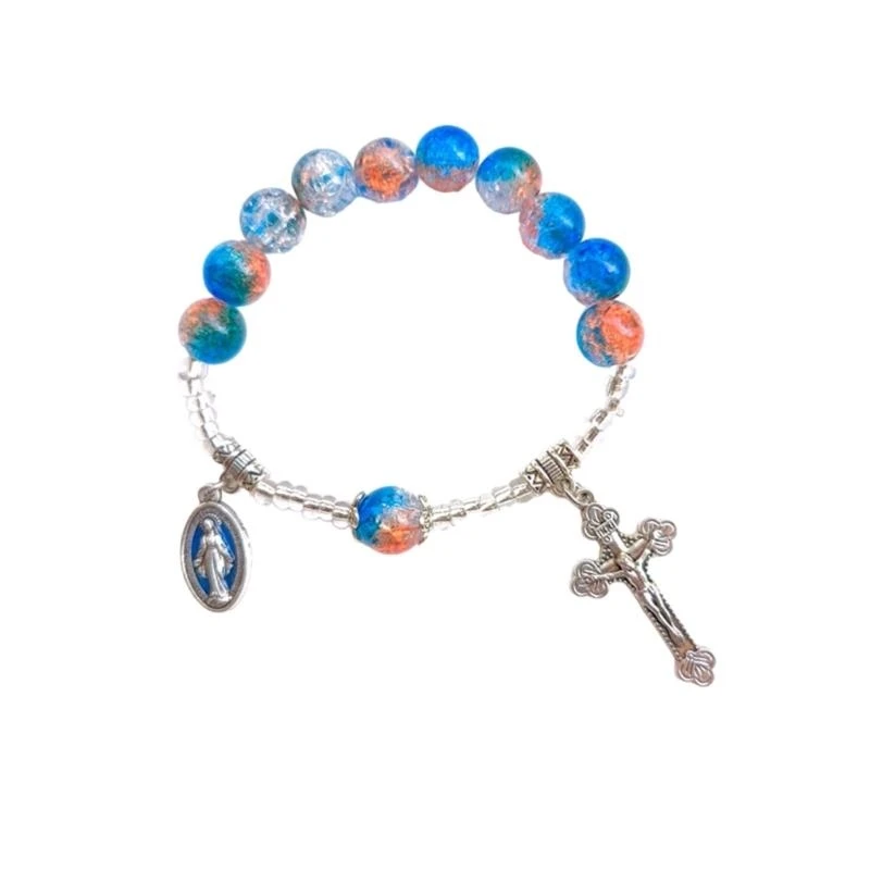 

Spiritual Jewelry Glass Beads Rosary Bracelet with Christian Crosses Charm Gift A2BB