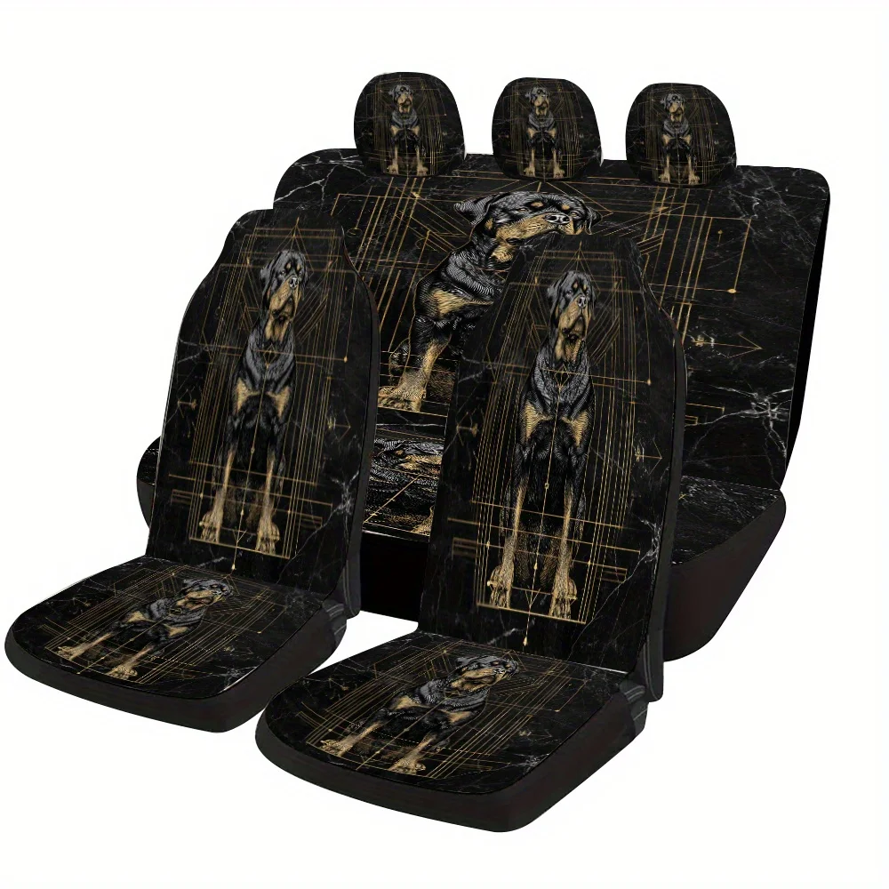 Rottweiler Geometric Art Themed Car Seat Cover Set, Suitable For Most Vehicles, Stylish And Uniquely Decorative Car Seat Protect