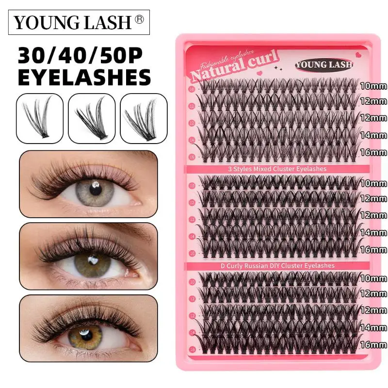 Dense Natural Clusters False Eyelashes Kit Soft Band 10 Segments Enhanced Curl Waterproof Individual Lashes for Outdoor Use