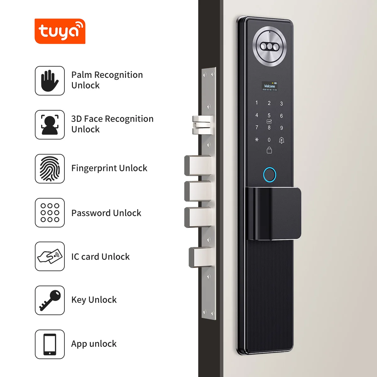 HanDaily Fingerprint Smart Door Lock with Monitoring Camera, Face & Palm Recognition Digital Lock for Household Use