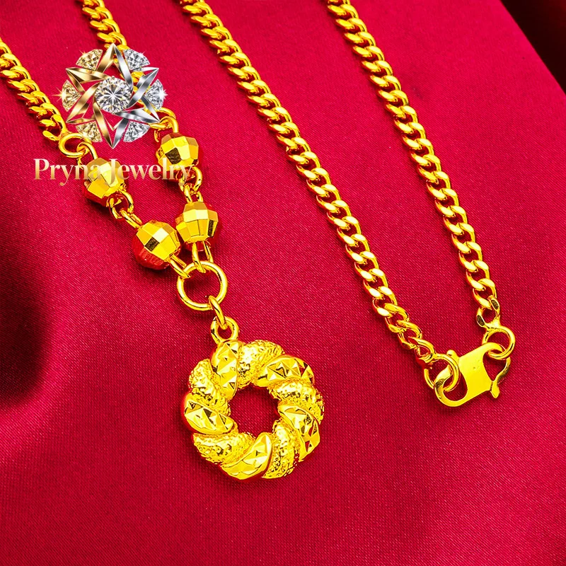 

Pryna Jewelry Peace Button Necklace for Women, 24K Gold, AU999 | Antique cloud-carved gold button, vintage charm for traditiona