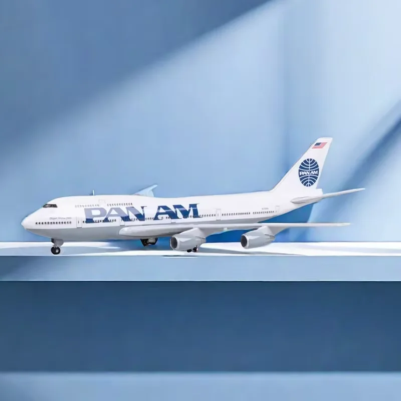 1/150 Scale 47cm Airplane 747 B747 Aircraft PAN AM Airline Model W Light and Wheel Diecast Resin Plane For Collection Home Decor