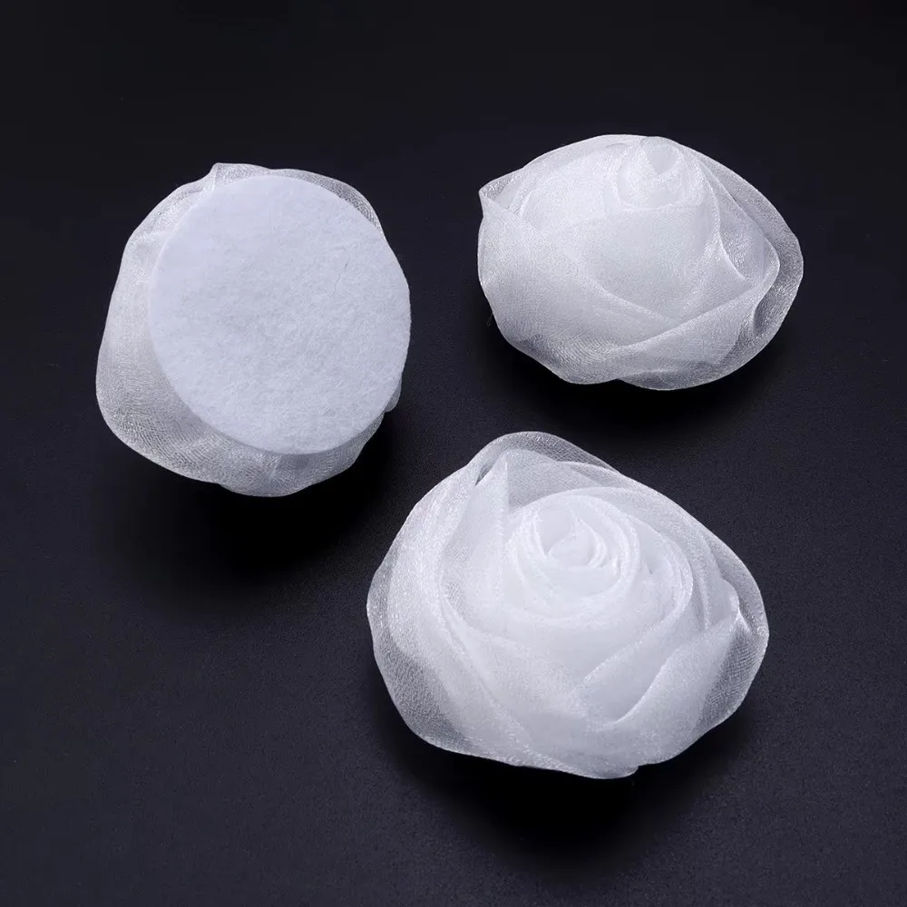 3Pcs 5cm Organza Fabric Rose Flower Colorful Fabric Chiffon Artificial Flower Flower Shape Artificial Flower Head