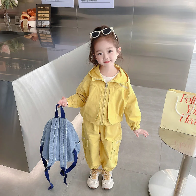 

Girls Coat +Pants Kids Suits 2PCS/Set Cotton 2024 Yellow Spring Autumn Cotton Tracksuit School Suits Christmas Gift Children Clo