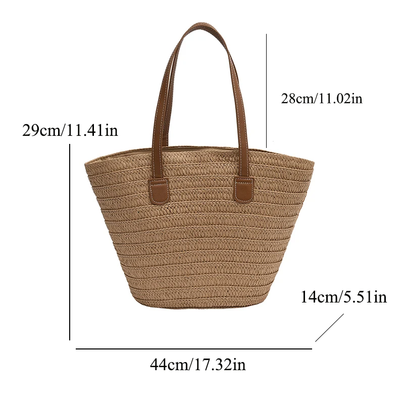 Large capacity beach grass woven bag for women\'s vacation travel, summer woven beach bag, single shoulder tote bag