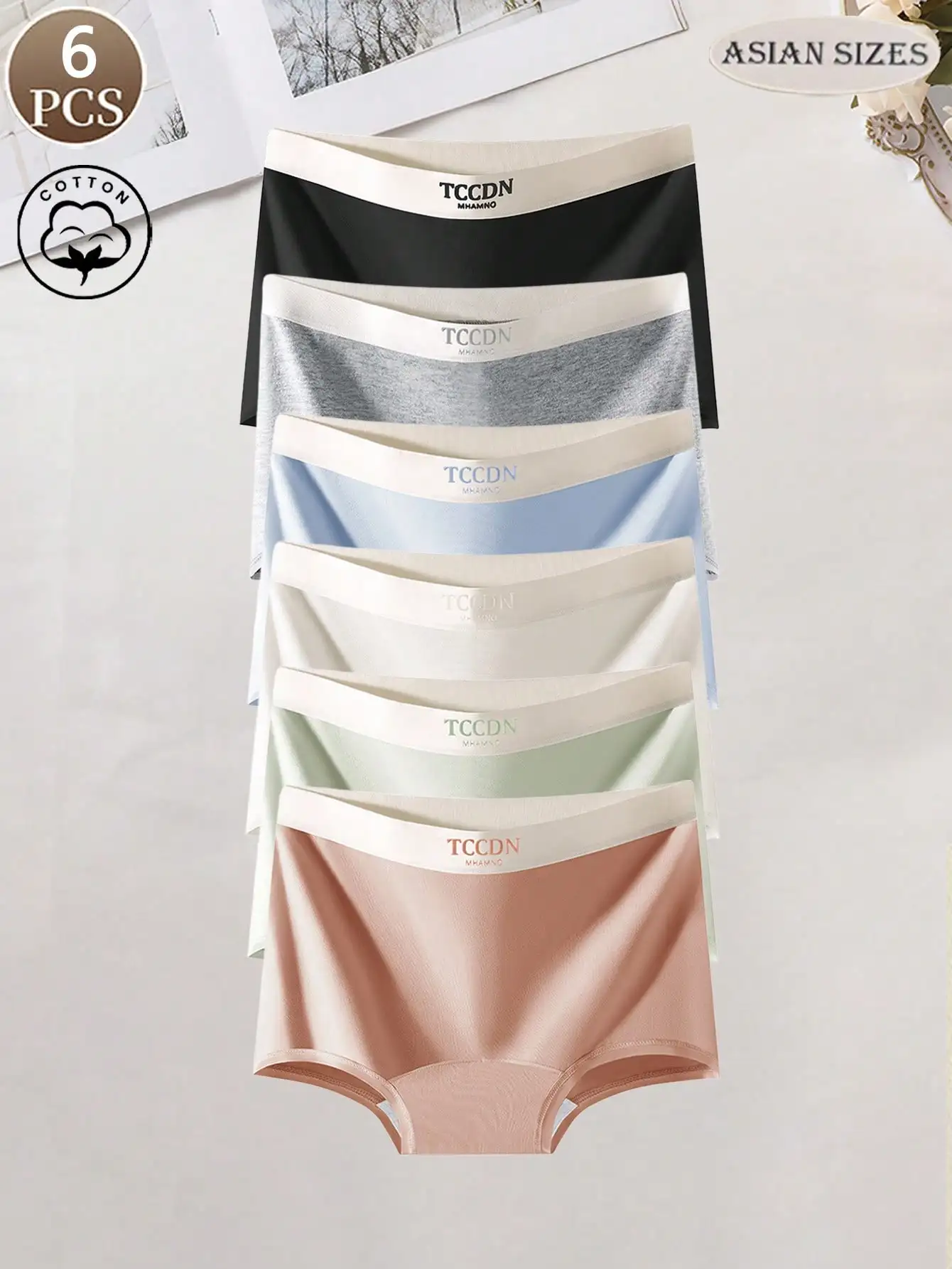 6-piece set of solid-color, seamless cotton ladies' straight-leg sport shorts, base layer pants, safety pants, comfortable mid-r