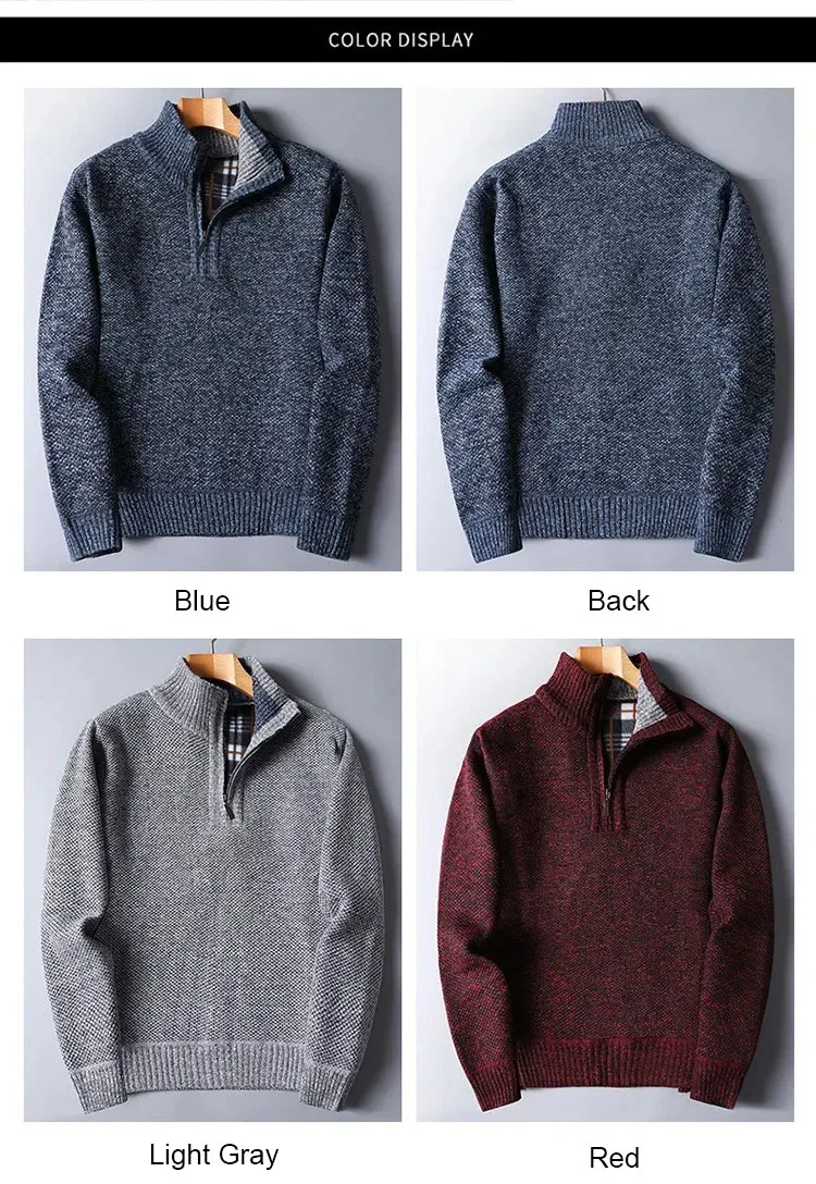 Herbst Winter männer Gepolsterte Pullover Mock Neck Halb Zipper Warme Verdickt Einfarbig Casual Pullover Männlichen Mode Strickwaren – Detail 3