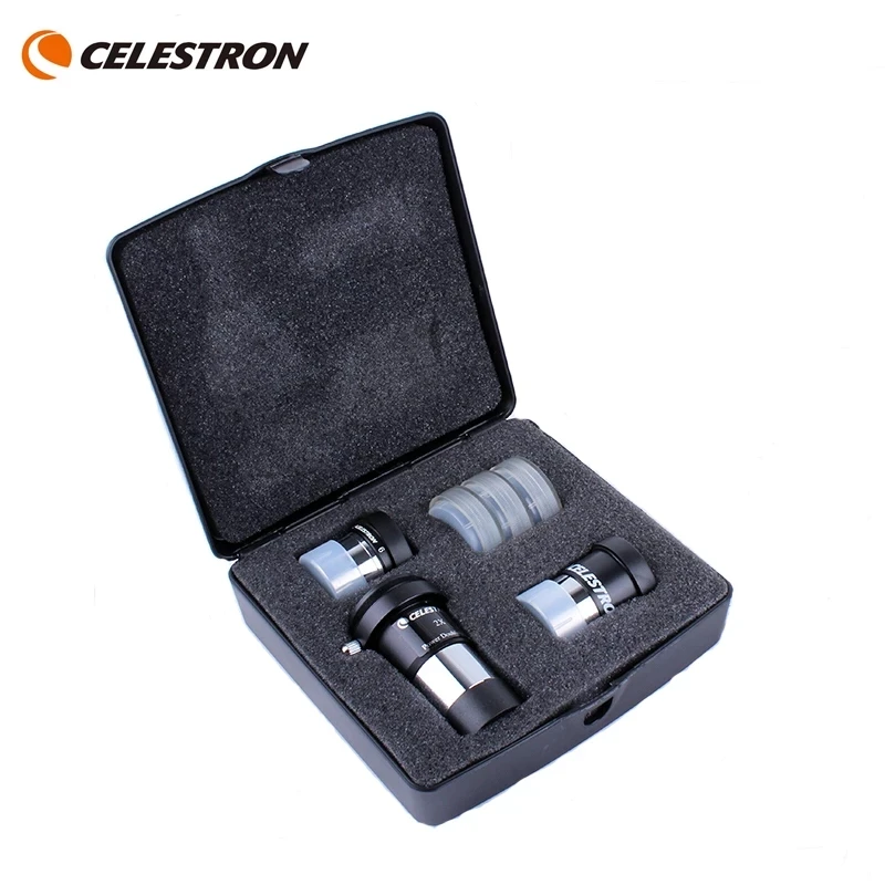 ชุดอุปกรณ์เสริม Celestron-ASTROMASTER, เลนส์ Barlow 2X, Ploss 6 มม., 15 มม., ช่องมองภาพ Kellner, # 25 #   ไส้กรองดวงจันทร์ 80A