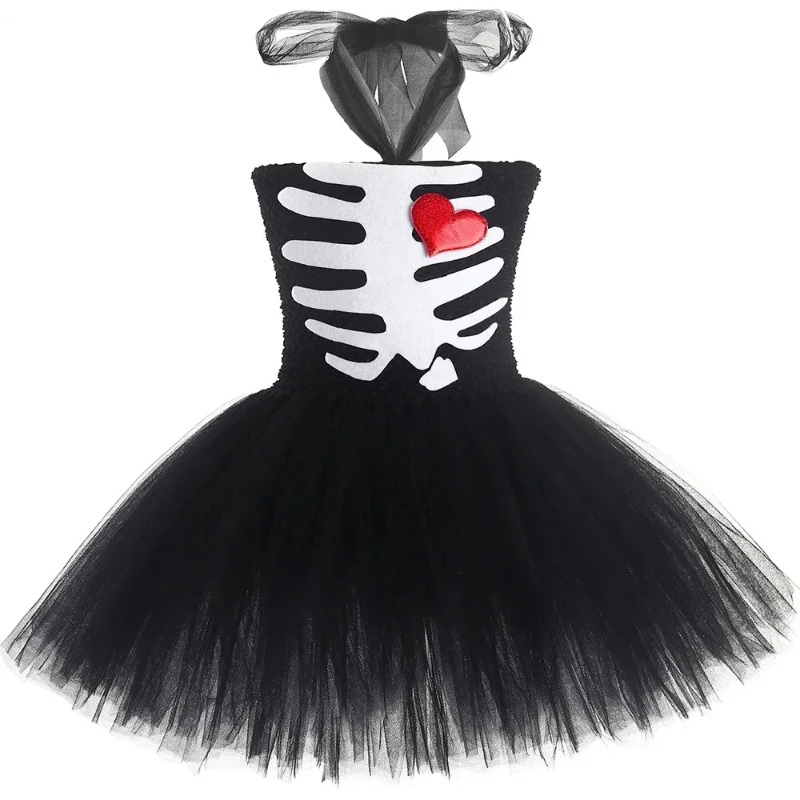 Skeleton Ghost Corpse Bride Costume for Girls Cosplay Halloween Tutu Dress Baby Kids Day of The Dead Carnival Party Dress Up