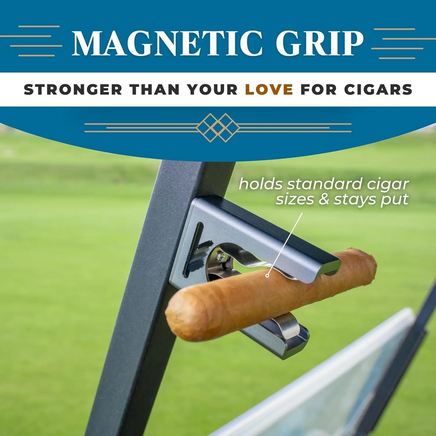 

Golf Magnetic Cigar Holder Clips Stand Sturdy Aluminum Alloy Stainless Steel Fits For Golf Carts Beach Chairs Fishing Camping