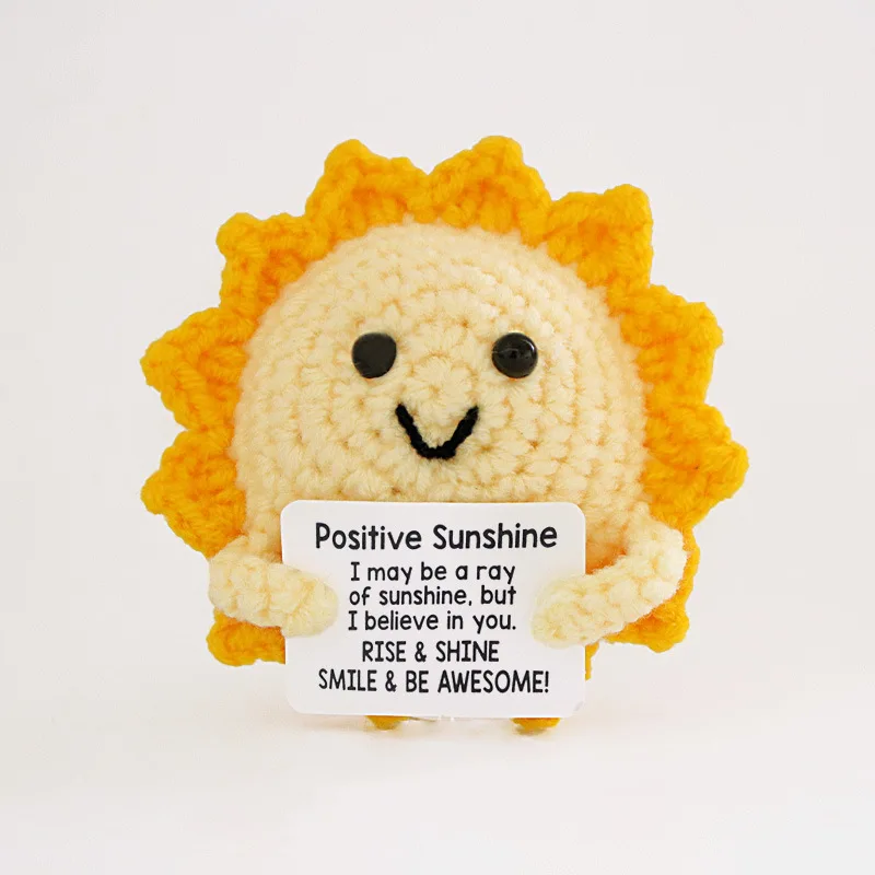 Funny Positive Energy Sun Moon Hug Pocket Doll Mini Handmade Plush Knitted Star Ornament Home Room Decoration Christams Gifts