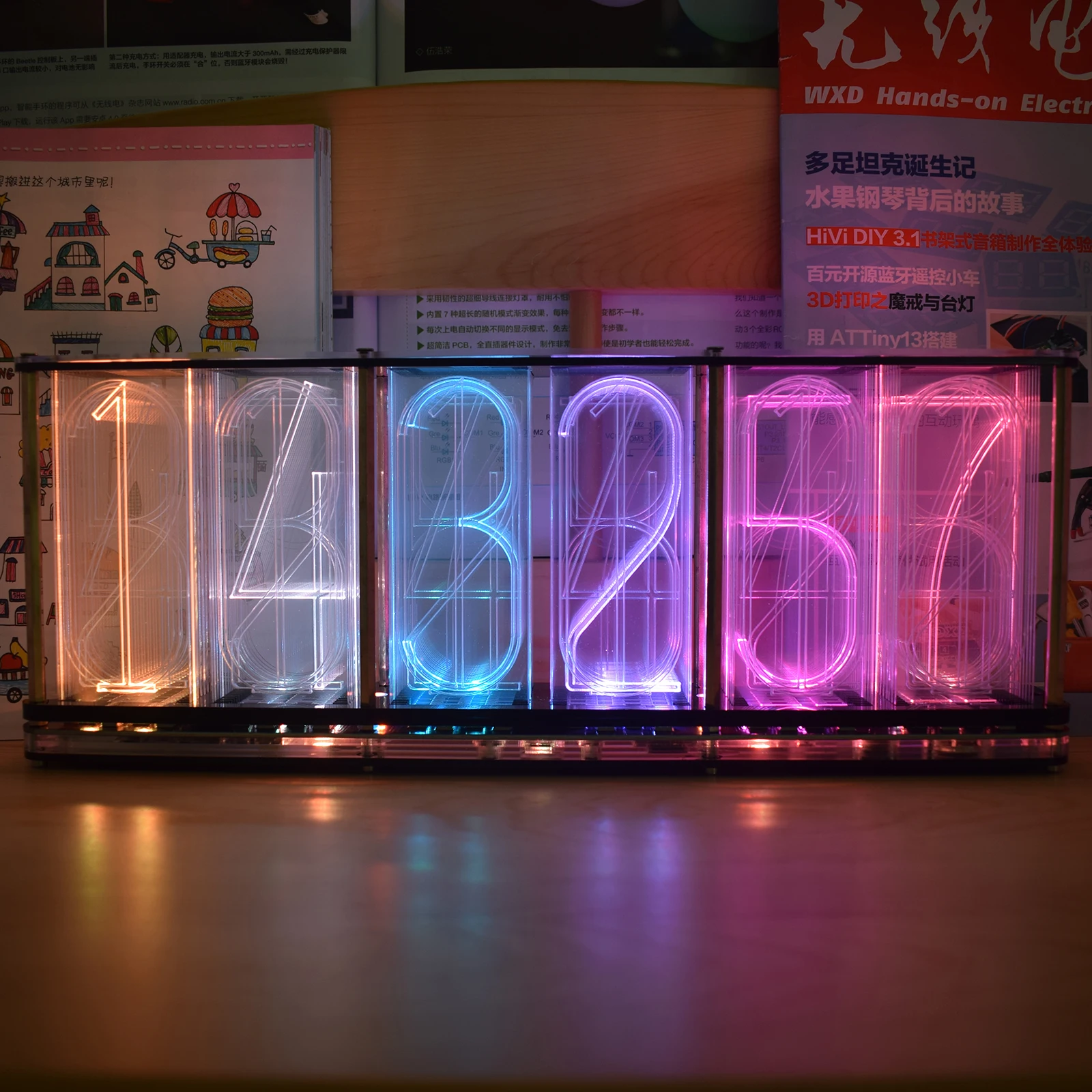 【Largest Version】Oversized Font Analog Nixie Tube Clock Rainbow LED Full-Color Music Spectrum DIY DS3231 Desktop Clock Kit