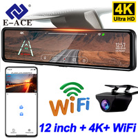 E-ACE Dash Cam 4k For Car 12' Auto Video Recorder Wifi Support 1080P Rear View Camera GPS Vehicle Black Box Car Dashboard Camera