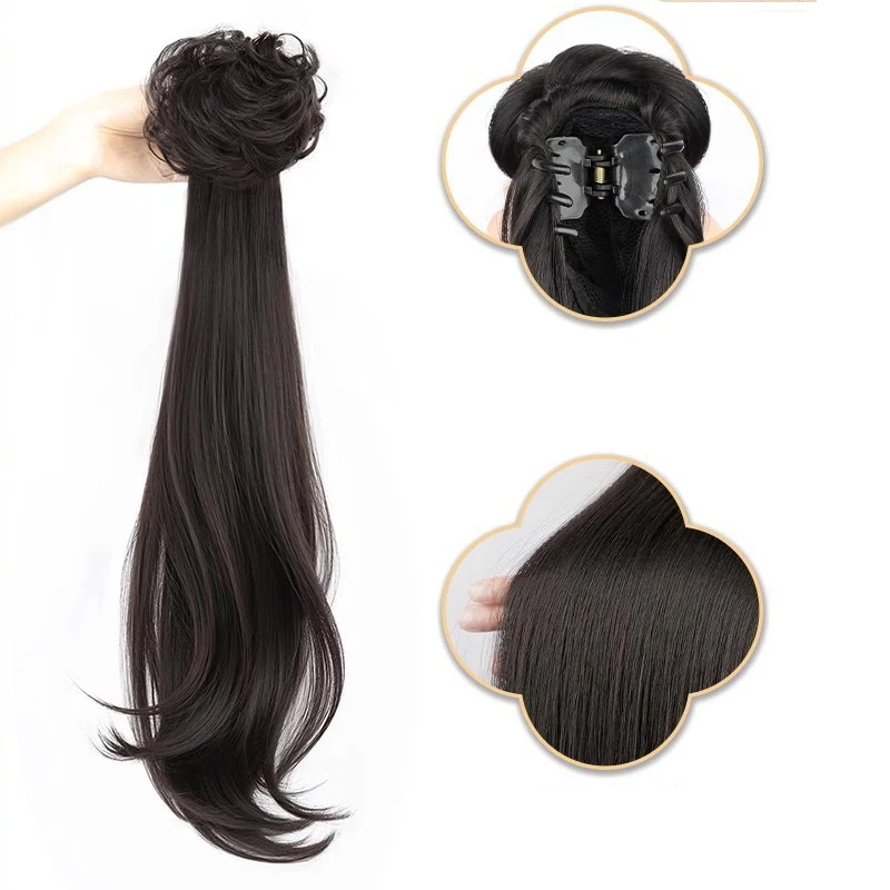 Synthetic Wig Slightly Curly Ponytail Female New Chinese Style Claw Clip  Wig Can Be Tied With Ancient Style Cheongsam Ponytail
