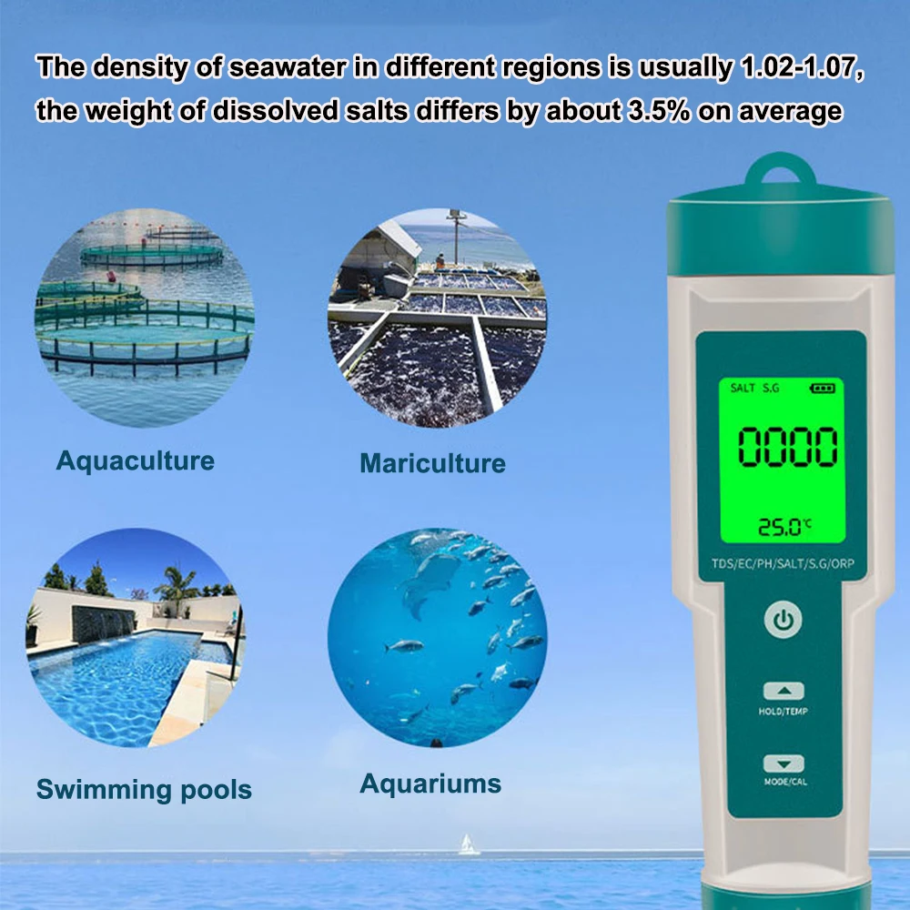Imagem -06 - Qualidade da Água Digital Tester Pen Água Potável Aquários Tds Medidor Tds ce Orp Salinidade S.g Temperatura em 1