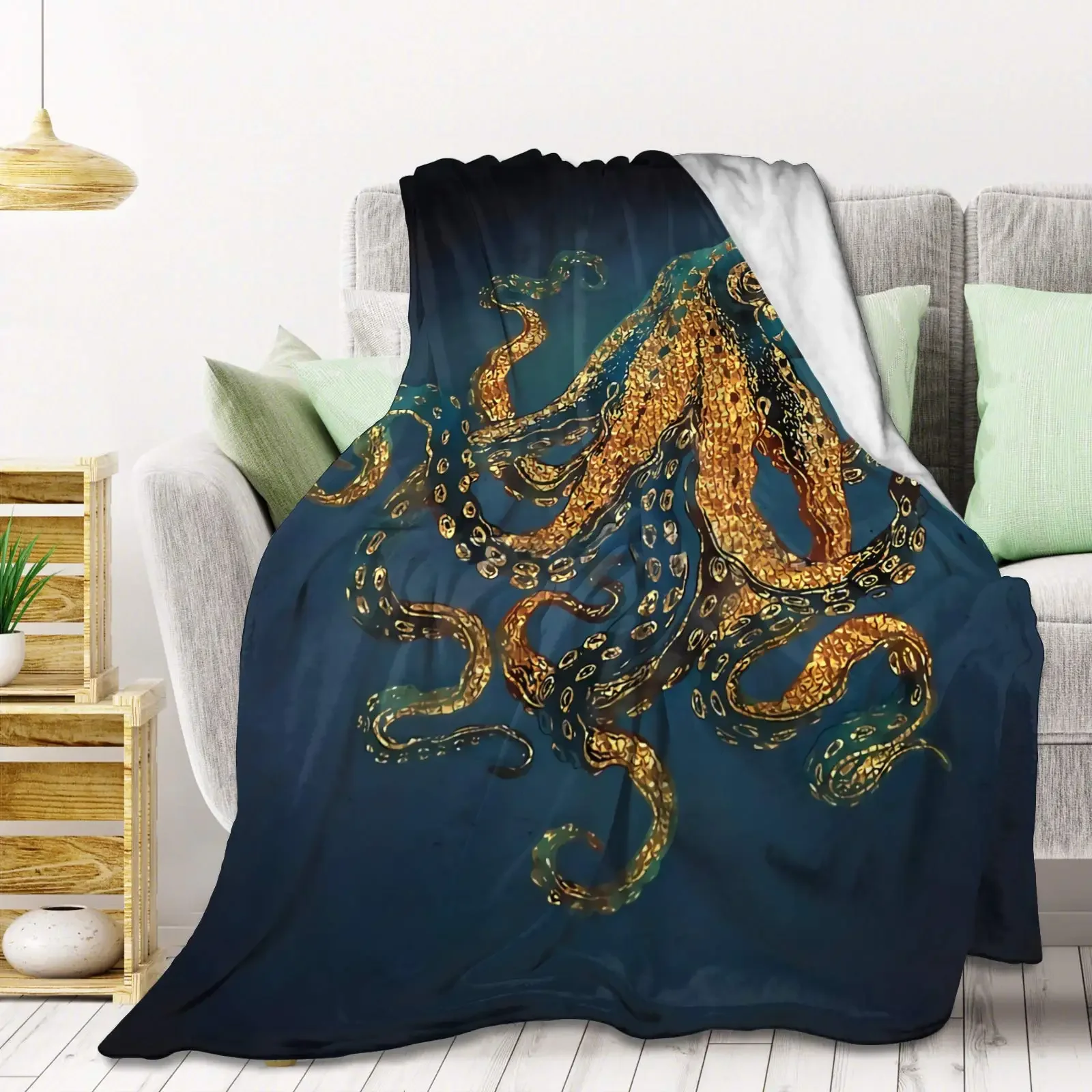 Octopus Blanket Ocean Animal Soft Comfort Warmth Print Throw Blanket for Couch Bed Chair Office Sofa Birthday Souvenir Gifts