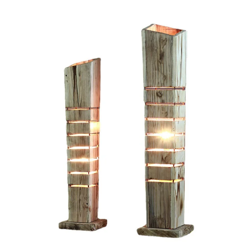 

Professional hand-woven log craft floor lamp pastoral warm homestay hotel decorative lamps