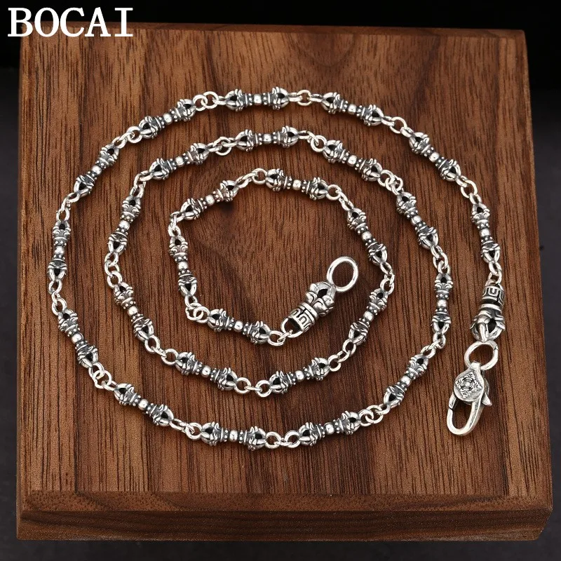 

BOCAI NEW S925 Sterling Silver Retro Personality China-Chic Style Vajra Necklace