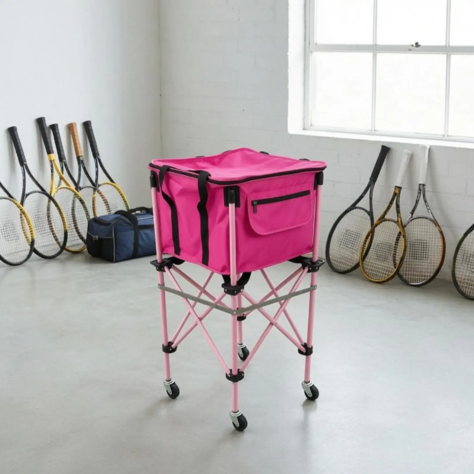 Tennis Ball Cart with Caster Wheels Portable Wheeled Tennis Training Storage Cart Sports Equipment Collapsible Space-Saving