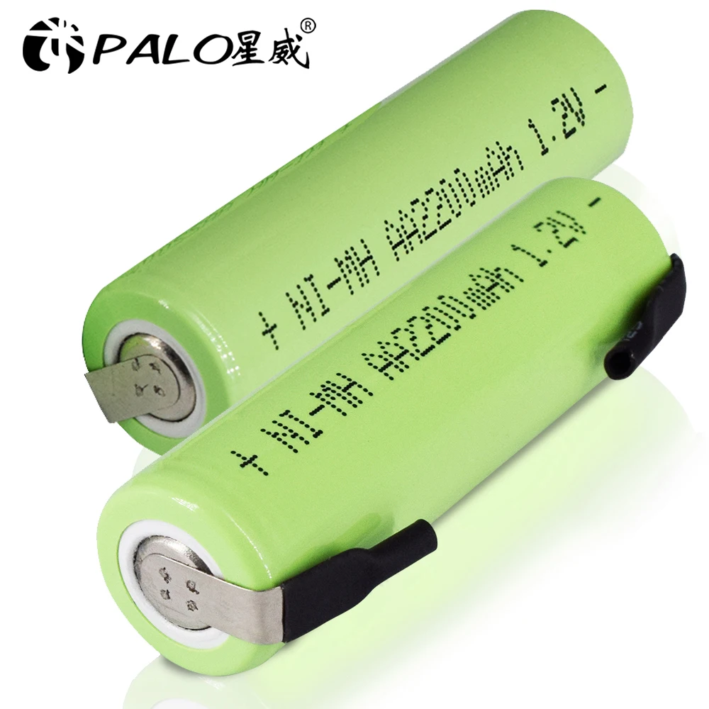 1.2V AA Rechargeable Battery 2200mah NiMh Cell Green Shell with Welding Tabs for Philips Electric Shaver Razor Braun Toothbrush