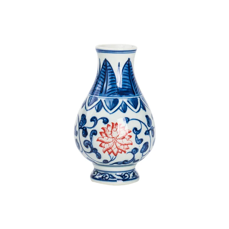 Jingdezhen Ceramic antique blue and white hand-painted small flower bottle with water culture Bogu rack ornaments