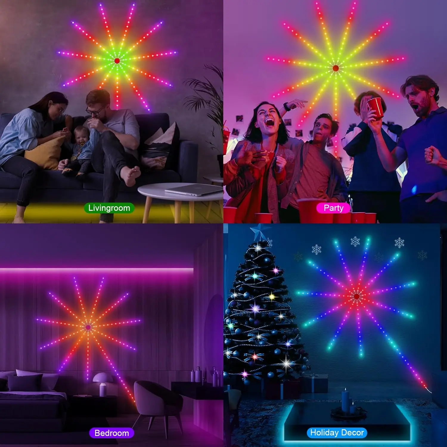 Rgbic fogo de artifício led luz de tira bluetooth inteligente néon tira app luzes led tiras usb 5v led tiras decoração festa natal