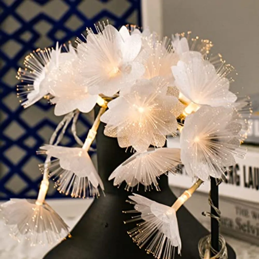 Fiber Optic Flower String Light, 14Feet 20 Led Flower Light Waterproof, Battery Powered, for Bedroom, Christmas Tree, Garland,