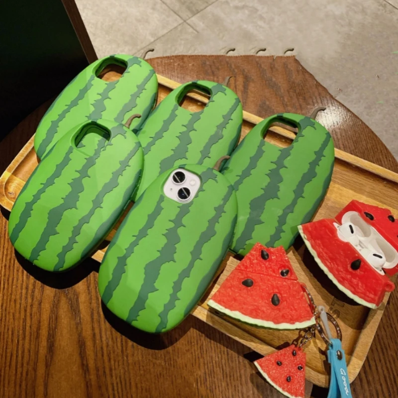 Cartoon 3D Watermelon Shape Soft Phone Case For iPhone 15Pro Max Case 13 Pro 12 11 14 Pro Max Summer Creative Shockproof Cover