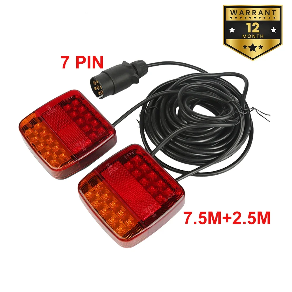 1 Set 12V 24V Rear Towing Tail Light 26 LED Trailer 10m Cable 7 Pin Plug Brake Stop License Number Plate Reflector Waterproof