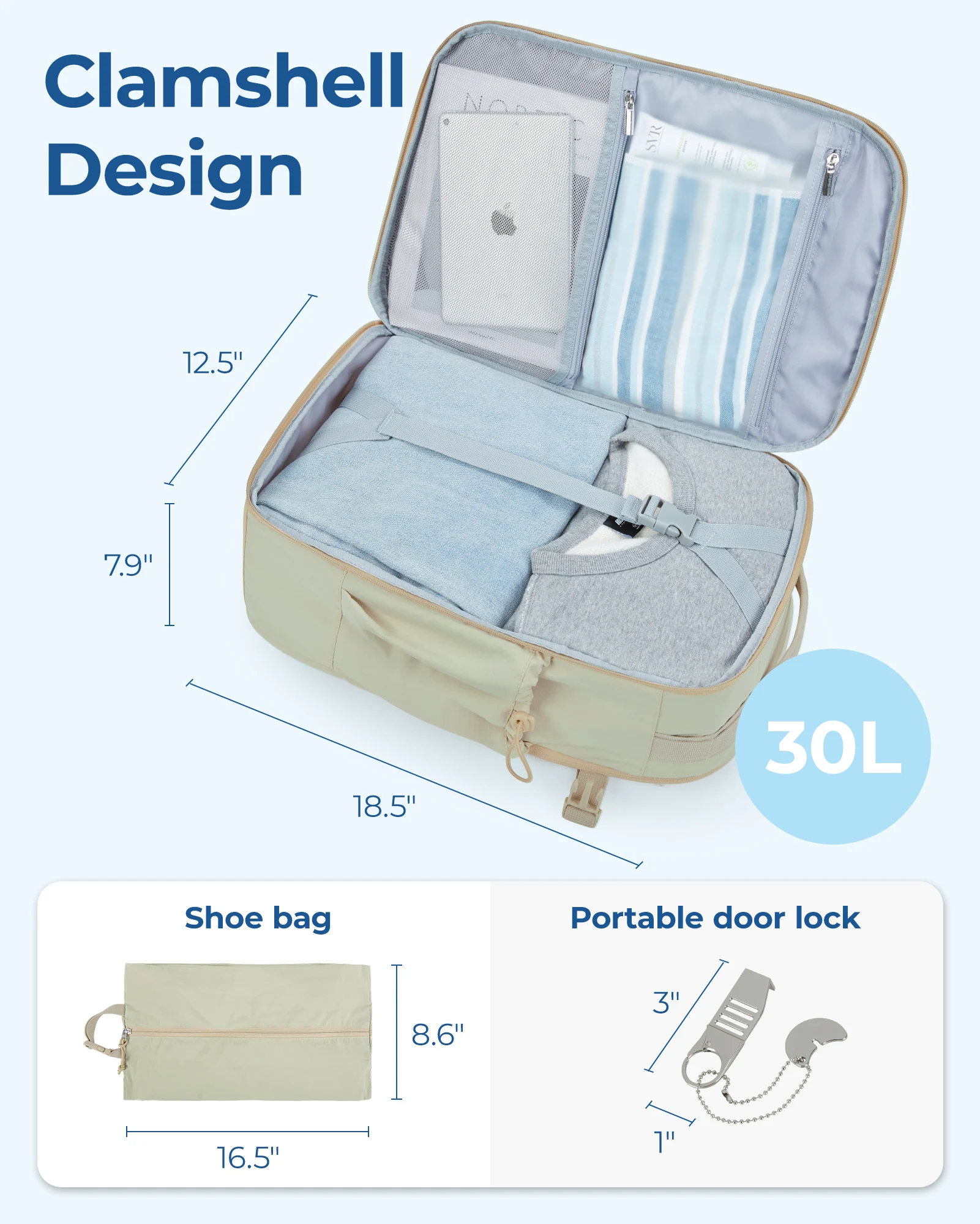 BAGSMART Carry On Travel Backpack 17.3 Inch Large Travel Backpack Carry-on Personal Item Backpack Travel Bag with Shoe Compartm