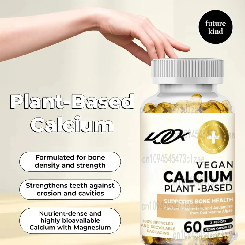 Suplemento de calcio vegetariano (60 cápsulas) - Suplemento de magnesio y calcio vegetal, apoya los dientes y los huesos