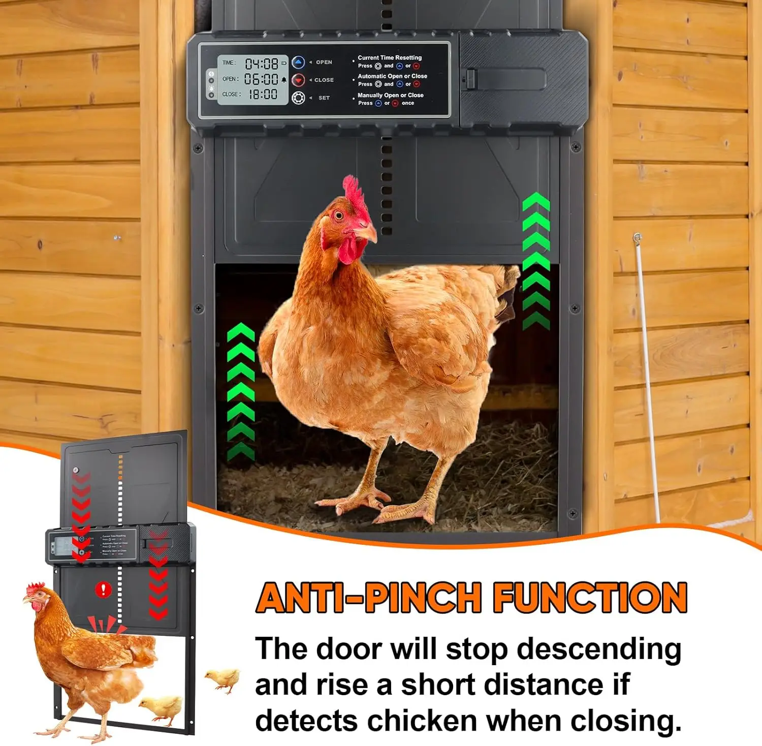 大型ソーラー式全自動鶏小屋ドア アルミ合金製 タイマー・リモコン・LCD液晶画面付き 簡単鶏小屋管理