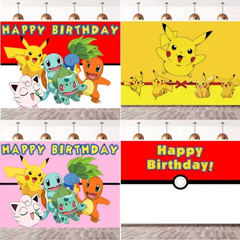 Pokemon Birthday Backdrop Pikachu Party Photography Background Wall Photo Studio Banner Poster Photo Studio Kid Gift Party Decor