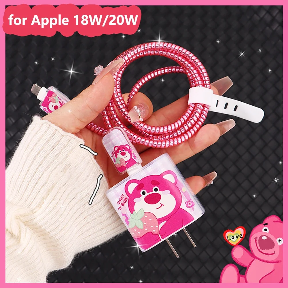 Cartoon Strawberry Bear Cable Protector for iPhone / iPad 18W/20W Charger Case Cover Management Cute Cable Organizer Accessories