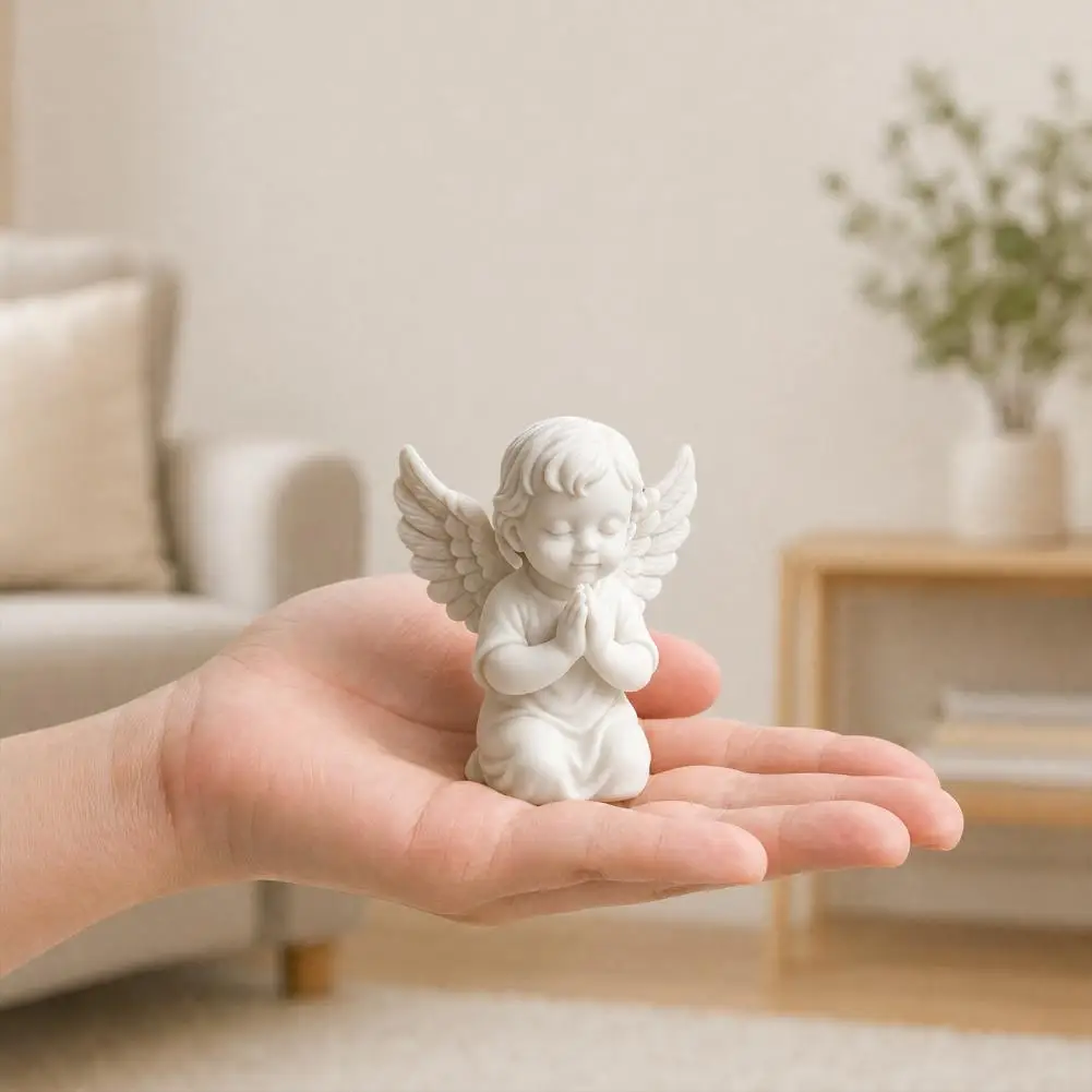Bedside Angel Decoration 3d Printed Kneeling Angel Figurine Praying Cherub Statue Wings Sculpture for Home Office Indoor Outdoor