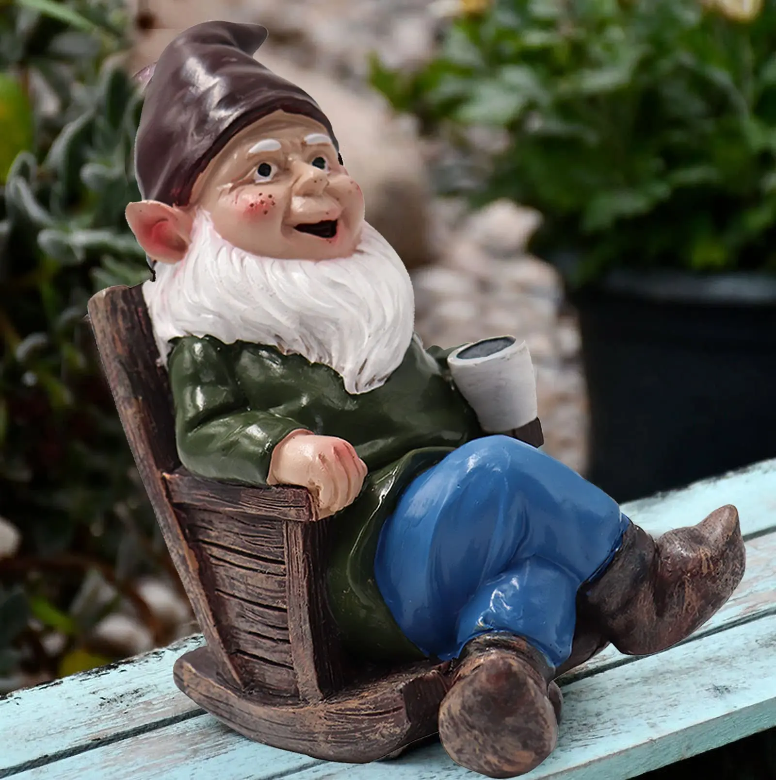 Garden Dwarfs Drinking Coffee Statue Resin Outdoor Ornament Garden Decoration Lawn Courtyard Balcony Porch Terrace Decoration