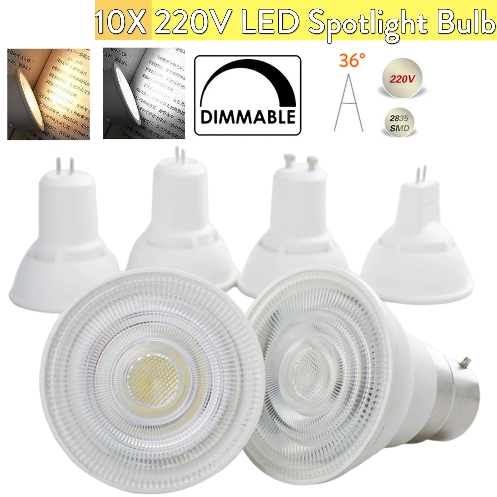 

10X 7w Led Прожекторная лампочка 220v Световой прожектор Gu10 E27 MR16 Gu5.3 B22 Холодная и теплая белая атмосфера 36 градусов