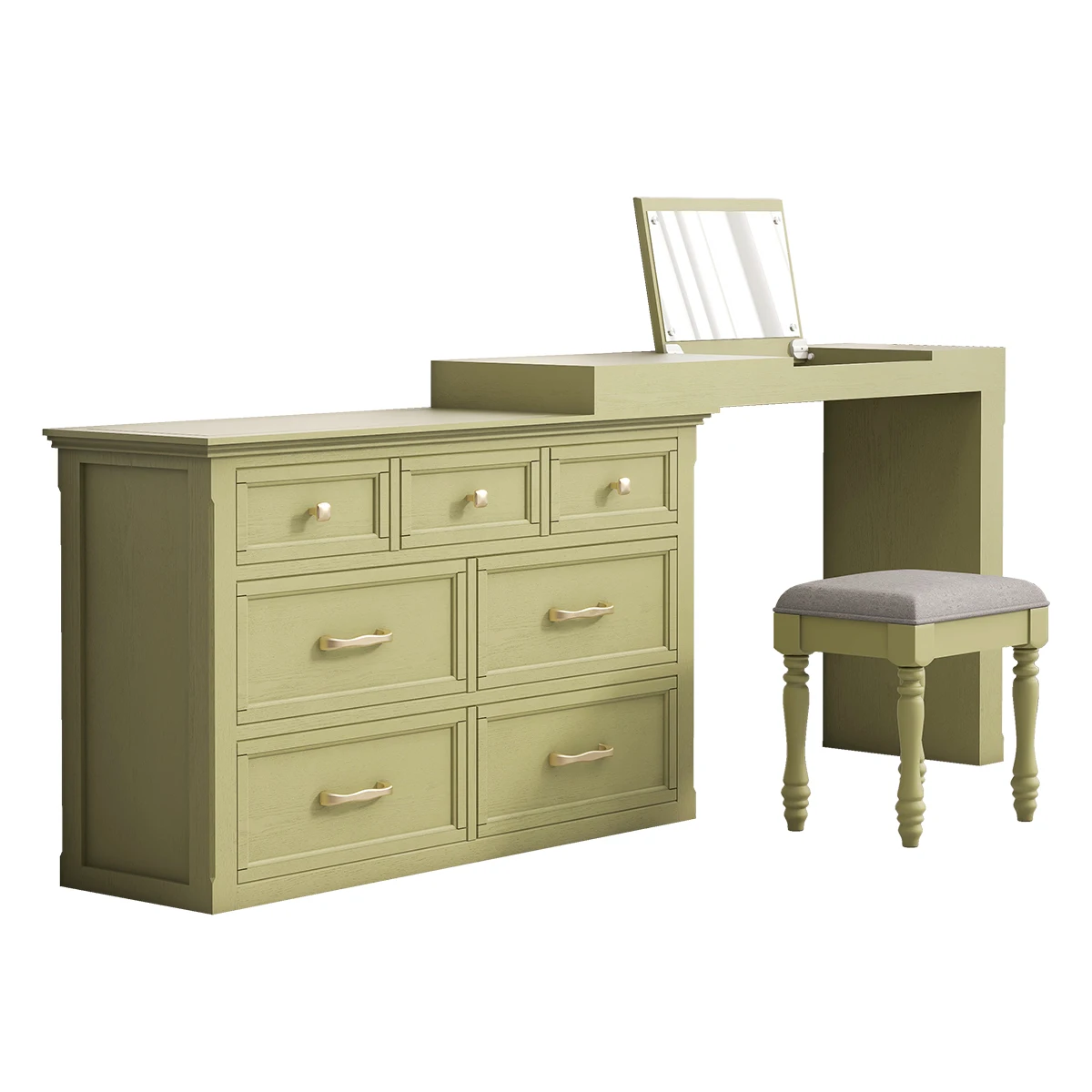 

Qf Mustard Green Dressing Table Beauty Integrated Table Bedroom L-Shaped Makeup Bucket Integrated Table