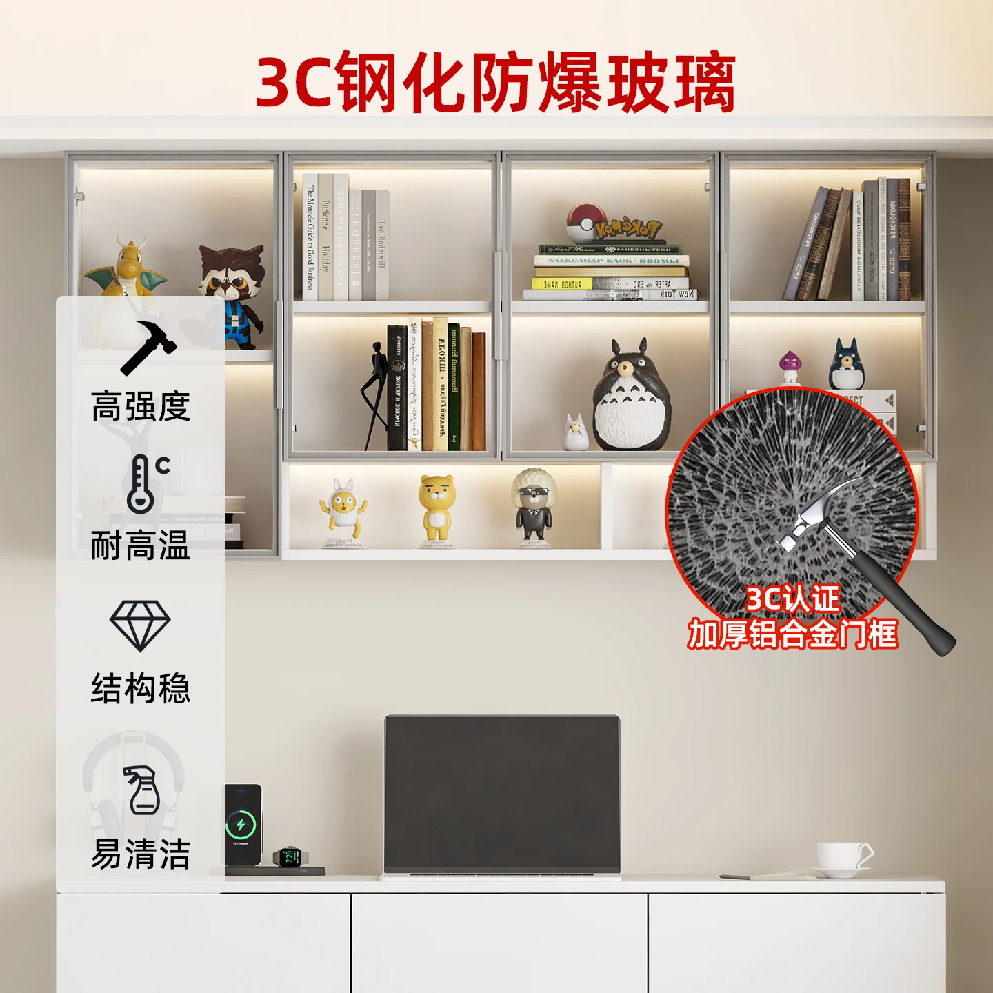Solid wood bookshelf Wall hanging cabinet Wall hanging bookcase Suspended desk Living room glass door Wall cabinet Customized sh - view 4