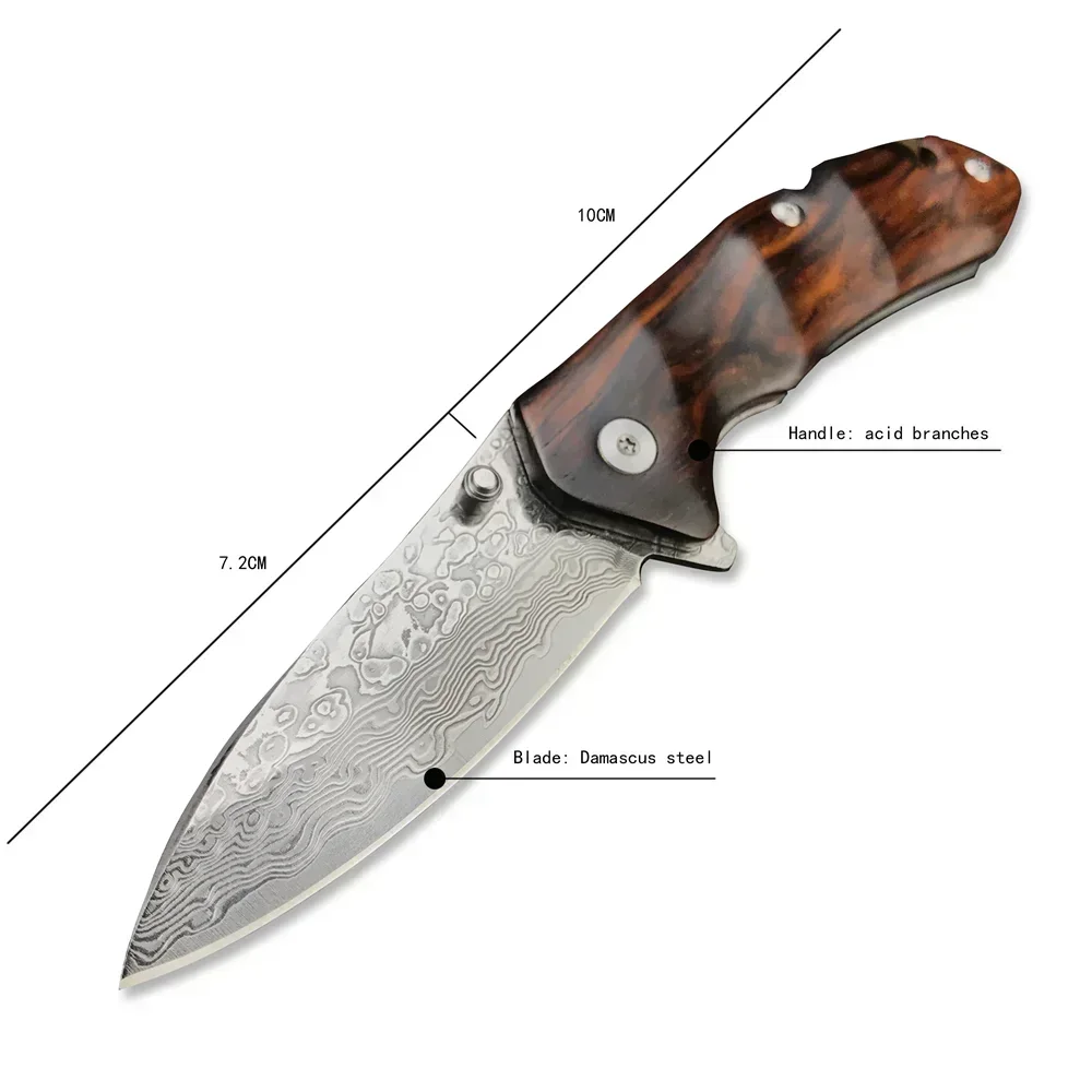 Outdoor Tactical 67 Layers Damascus Steel Camping Pocket Knife EDC Outdoor Knife Tactical Tool Self-defense Combat Folding Knife