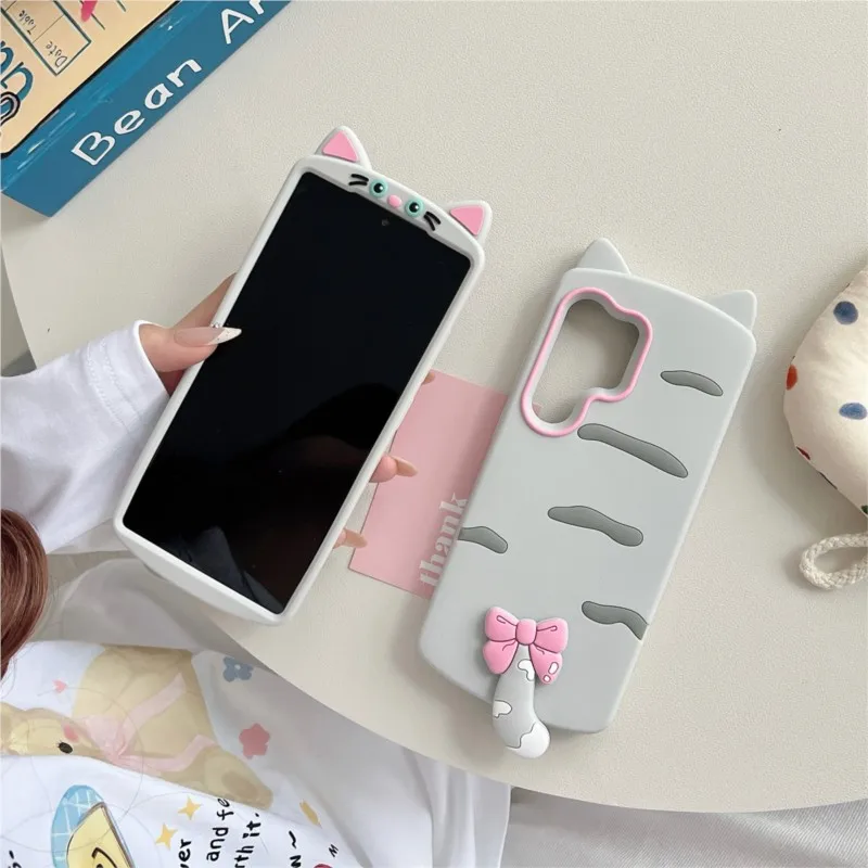 Kawaii 3D Katzenohren und Schwanz Silikon-Handyhülle für Samsung Galaxy S23 S24 S25 S26 Ultra FE A56 A55 A36 A35 A26 A17 A16 A24 A25 A26