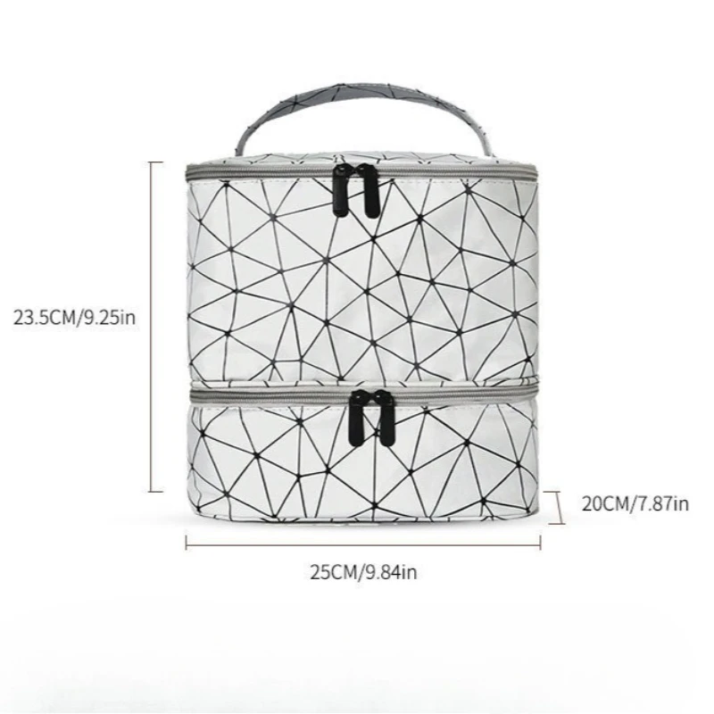 Large Capacity PU Makeup Bag Portable Double Layer Nail Polish Organizer Travel Cosmetic Case Handbag Storage