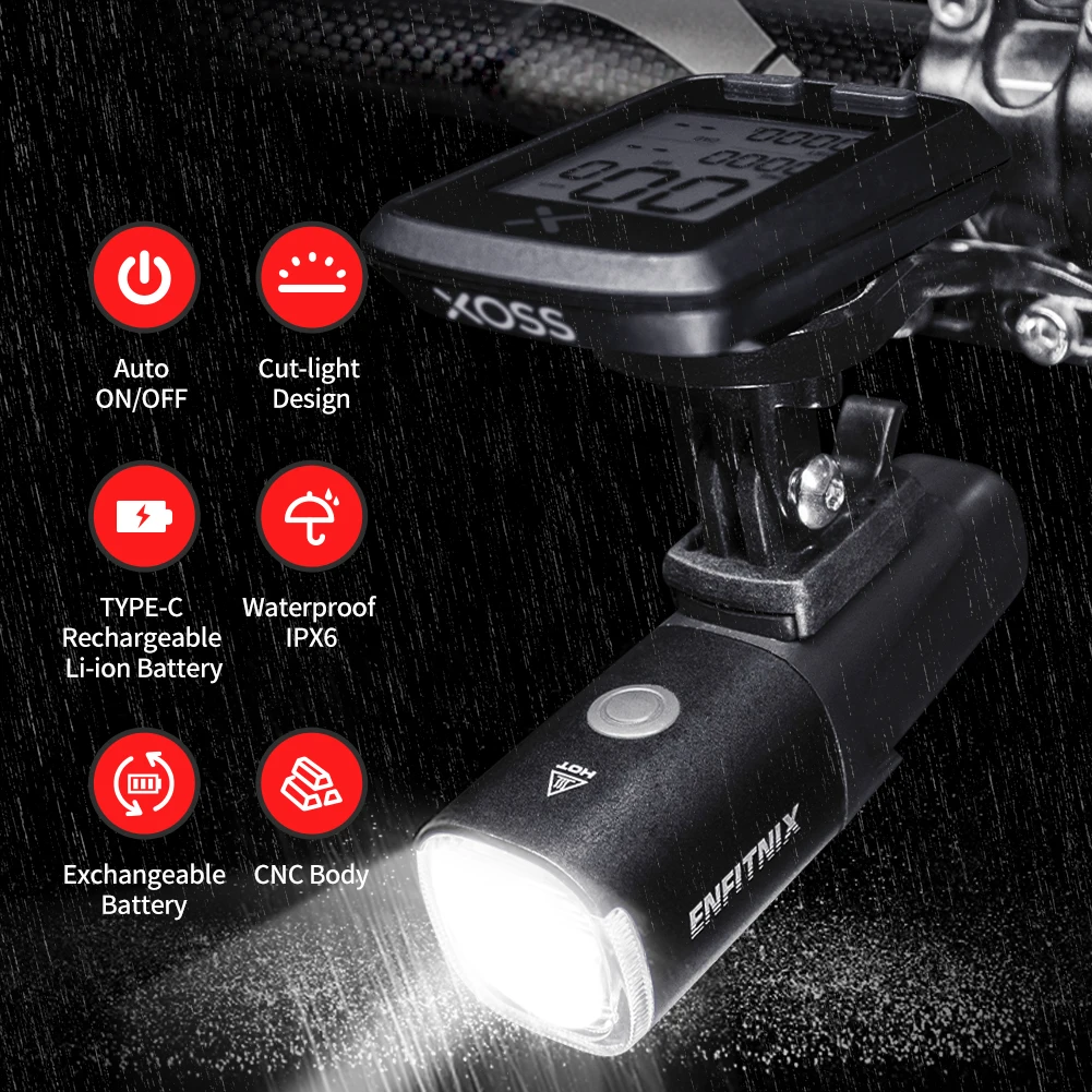 Enfitnix Navi800 Bicycle Smart Headlights USB Rechargeable 800Lumens Waterproof Handlebar Front Light for Bicycle Accessories