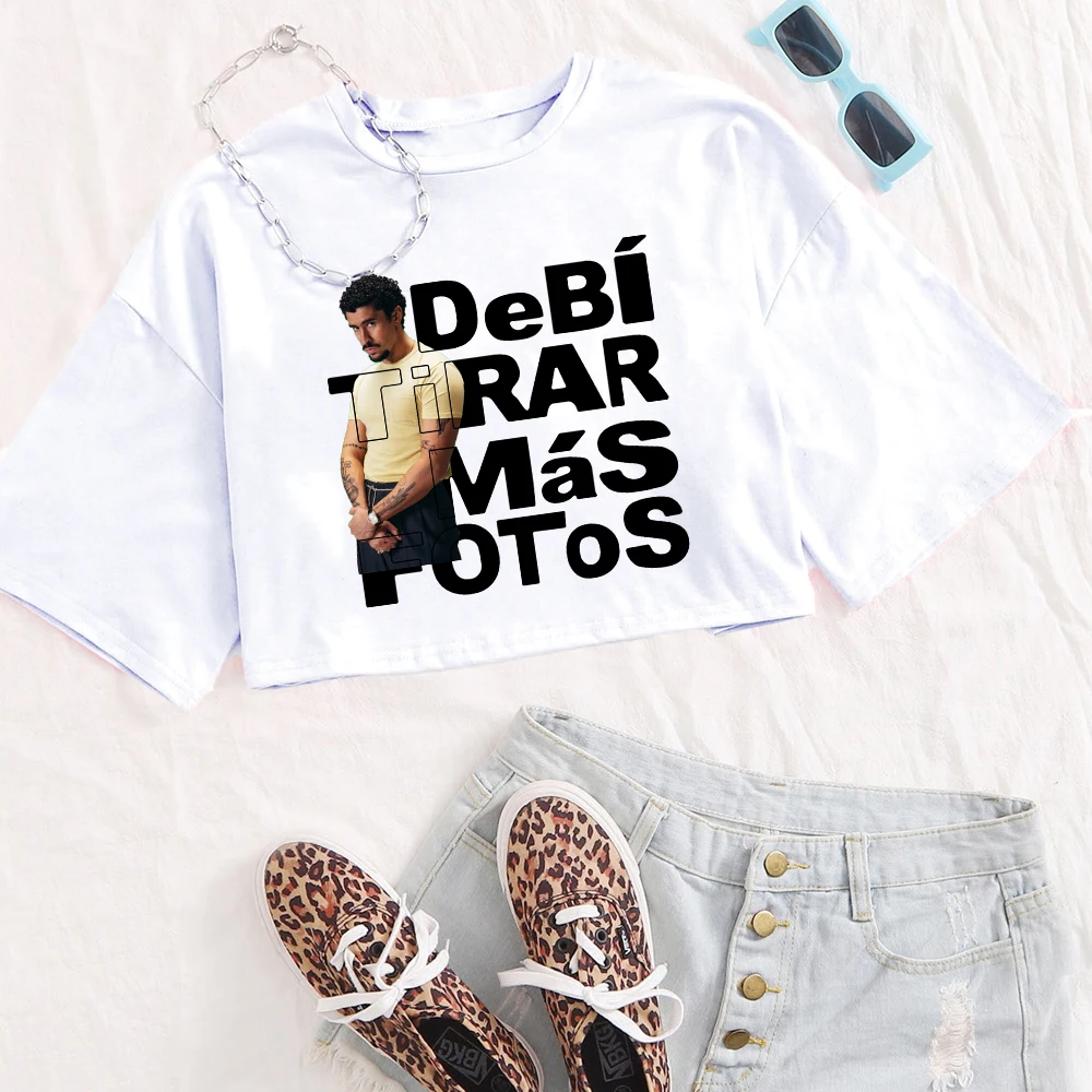 Bad Bunny Debi Tirar Mas Fotos Girls O-Neck Casual Women Crop Shirts