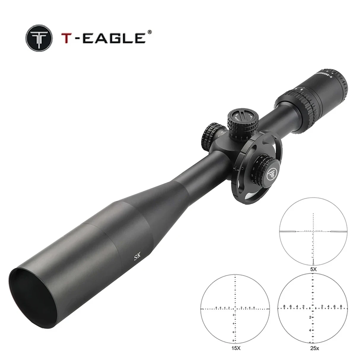 Mira Telescópica T-EAGLE 5-25X50 FFP para Caza, Mira Óptica de Precisión, Montaje en Riel de 11 mm/20 mm, Accesorio Táctico para Rifles