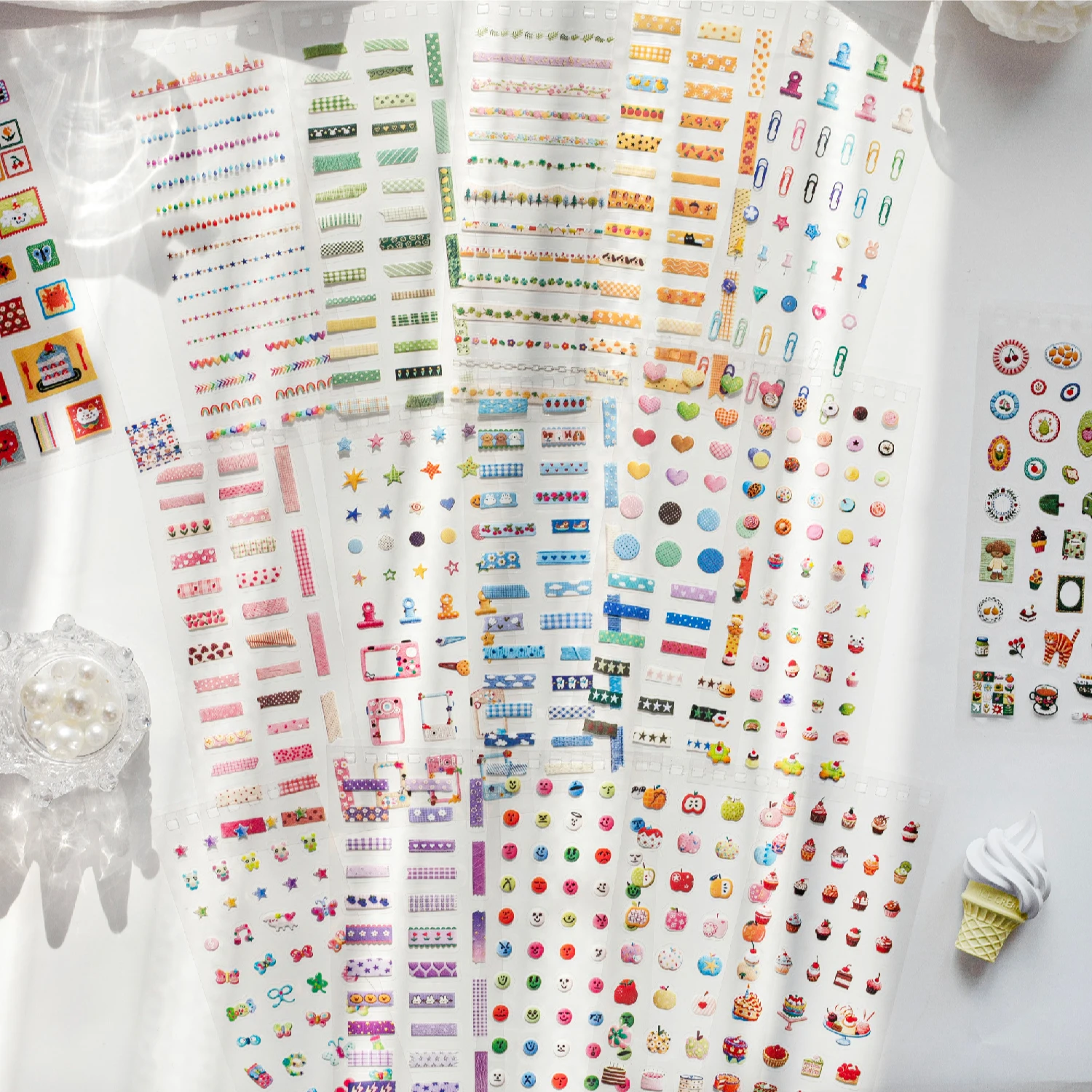 Kawaii Tiny Dot Clear PET Stickers 30Pcs, mixed cartoon mini motifs for hand account DIY layout