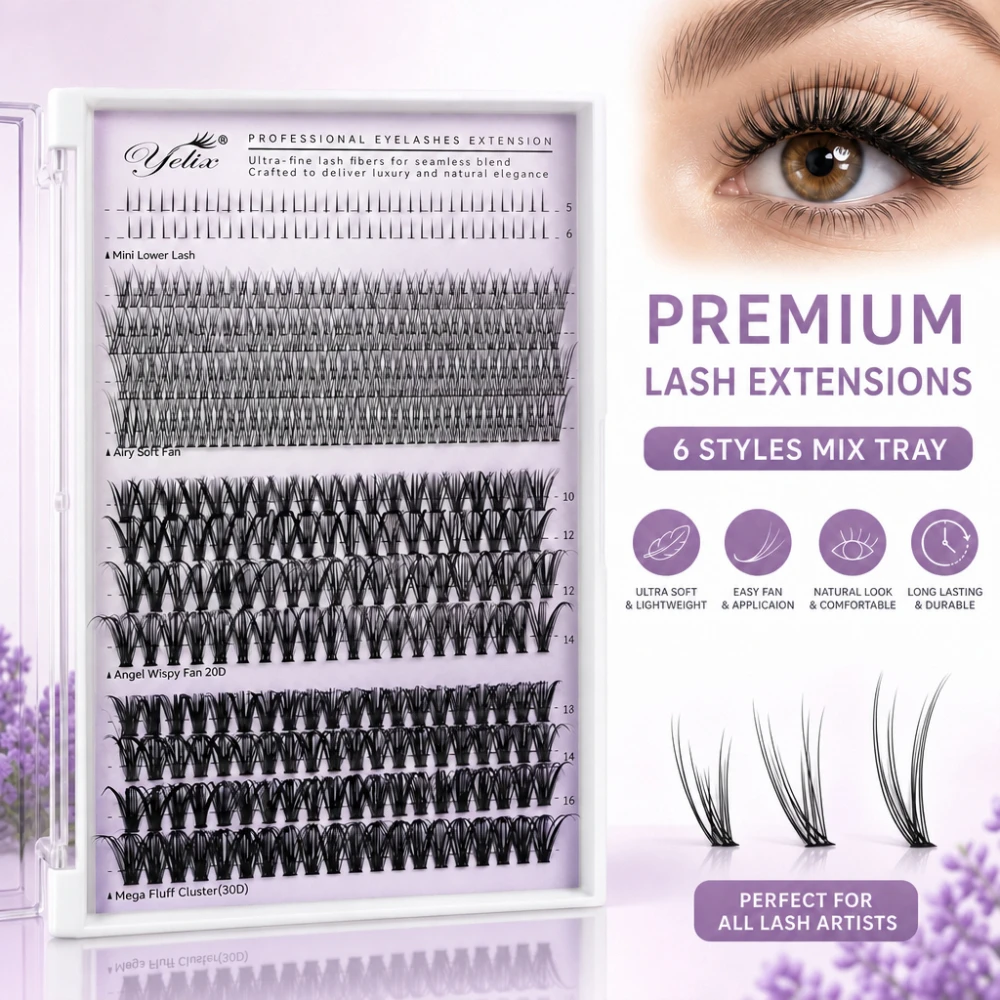 Yelix 4 Style Mix Lash Clusters DIY Eyelash Extensions Natural Wispy Multi Types False Lashes Kit All-in-One Box Multi-Purpose
