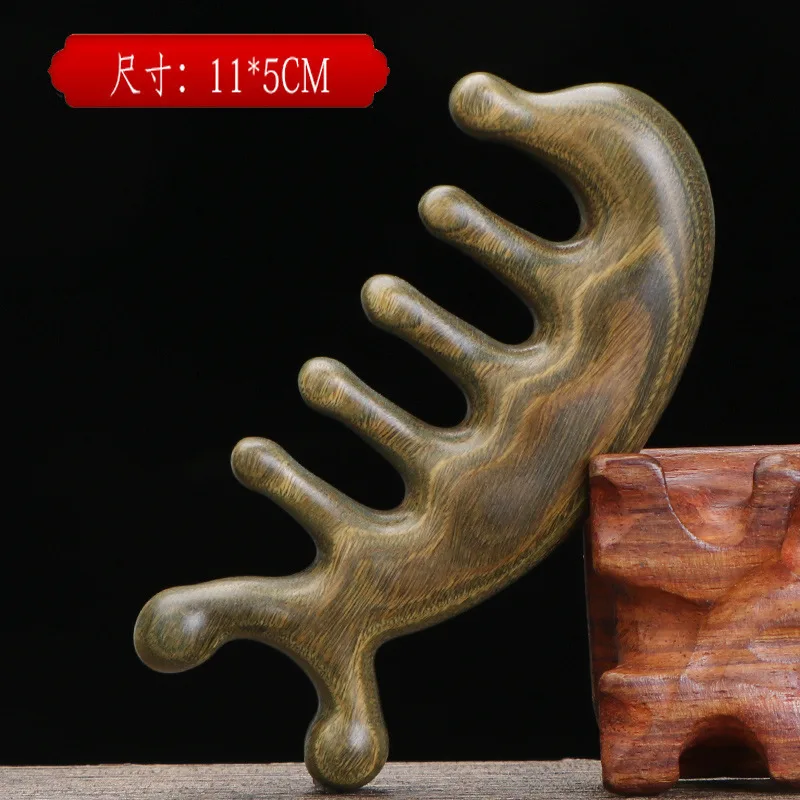 

In Stock Natural Green Sandalwood Massage Comb Little Dolphin Multifunctional Head Meridian Comb Gift Box