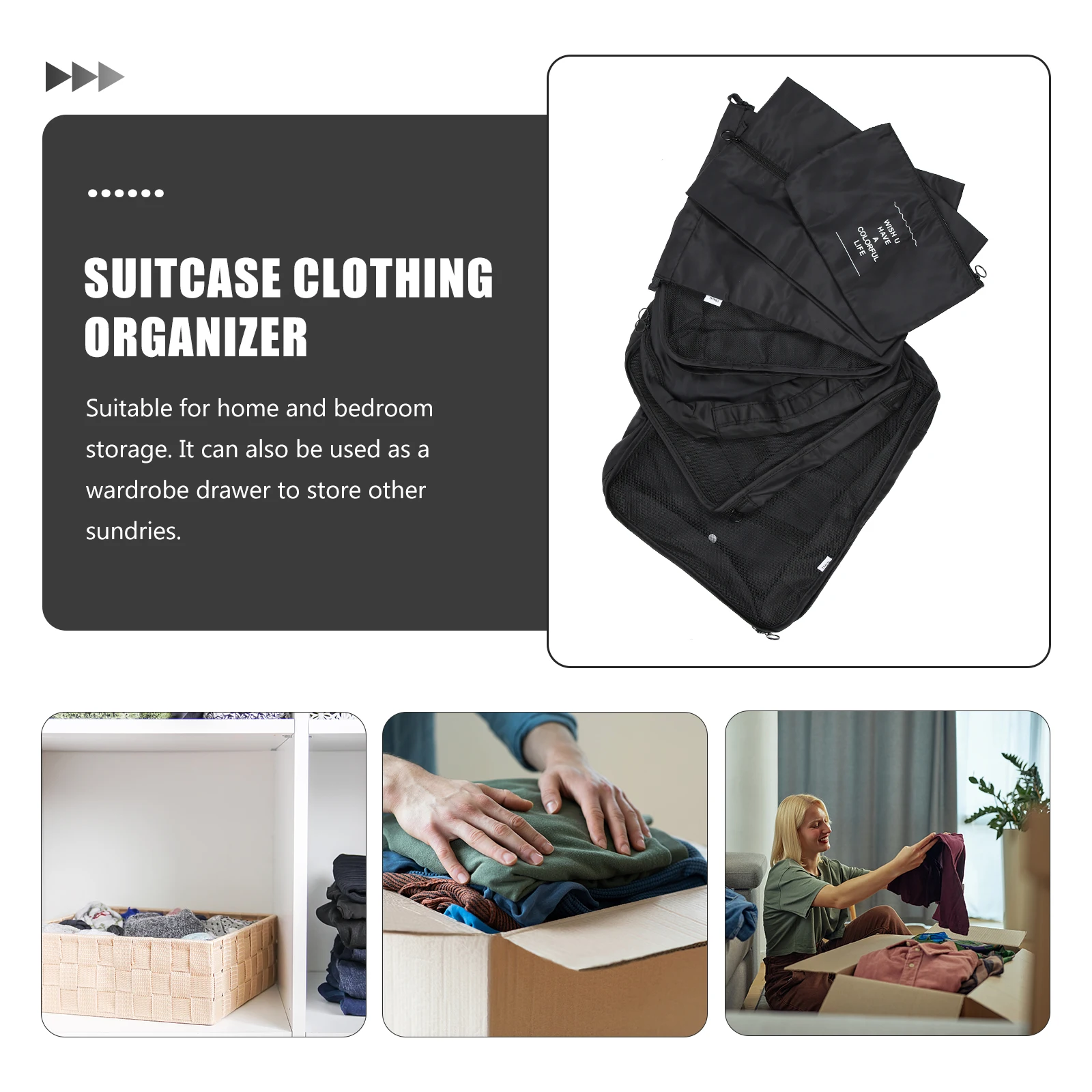 

1 set Clothes Storage Bag Laundry Organizer Waterproof Dustproof Travel Packing Bag for Luggage Suitcase Lightweight Black