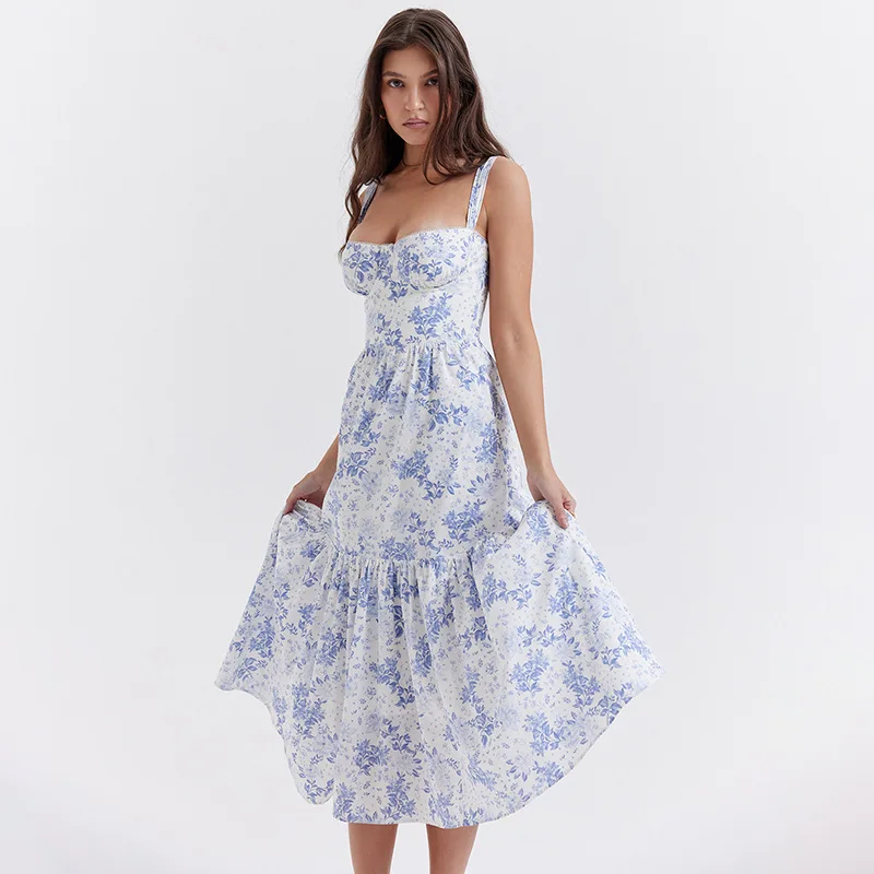 

Summer 2023 Print A Line Midi Dress Lovely Fashion Garden Party Vacation Clothing Chic Summer Outfits For Women